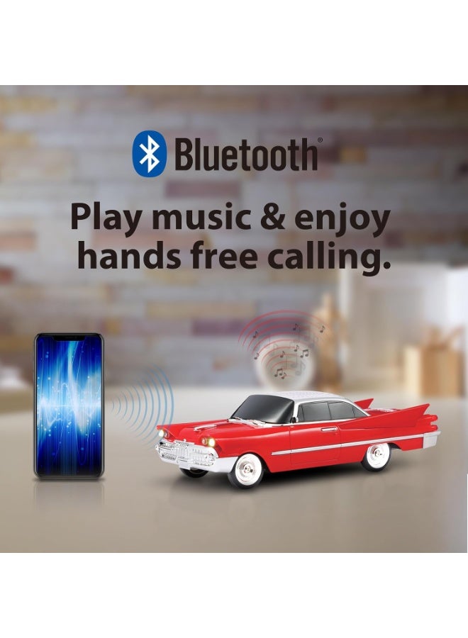 Retro Style Bluetooth Speaker with Classic Car Design, Dual 2-Inch Speakers, Hands-Free Calling, Built-in Microphone, FM Radio & LED Party Lights – Red - Image 2